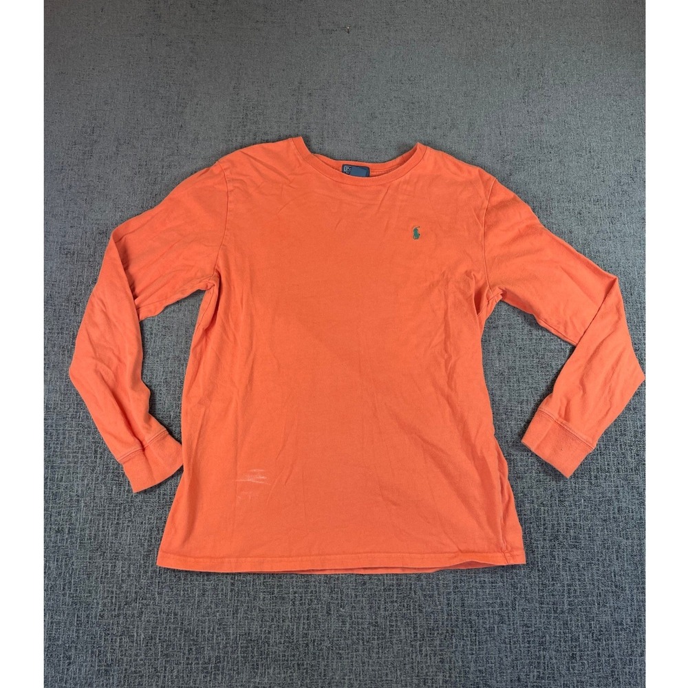 Polo Ralph Lauren Mens XL 18-20 Orange Long Sleeve T-Shirt‎ Green Pony Logo Tee